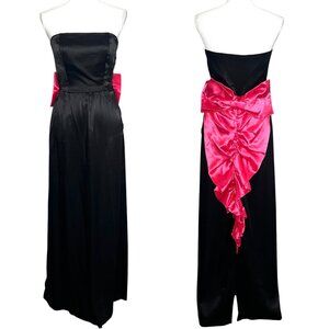 Vintage Retro Strapless Maxi Dress Evening Prom Black Glam Rock Pink Bow Sz 4/6?